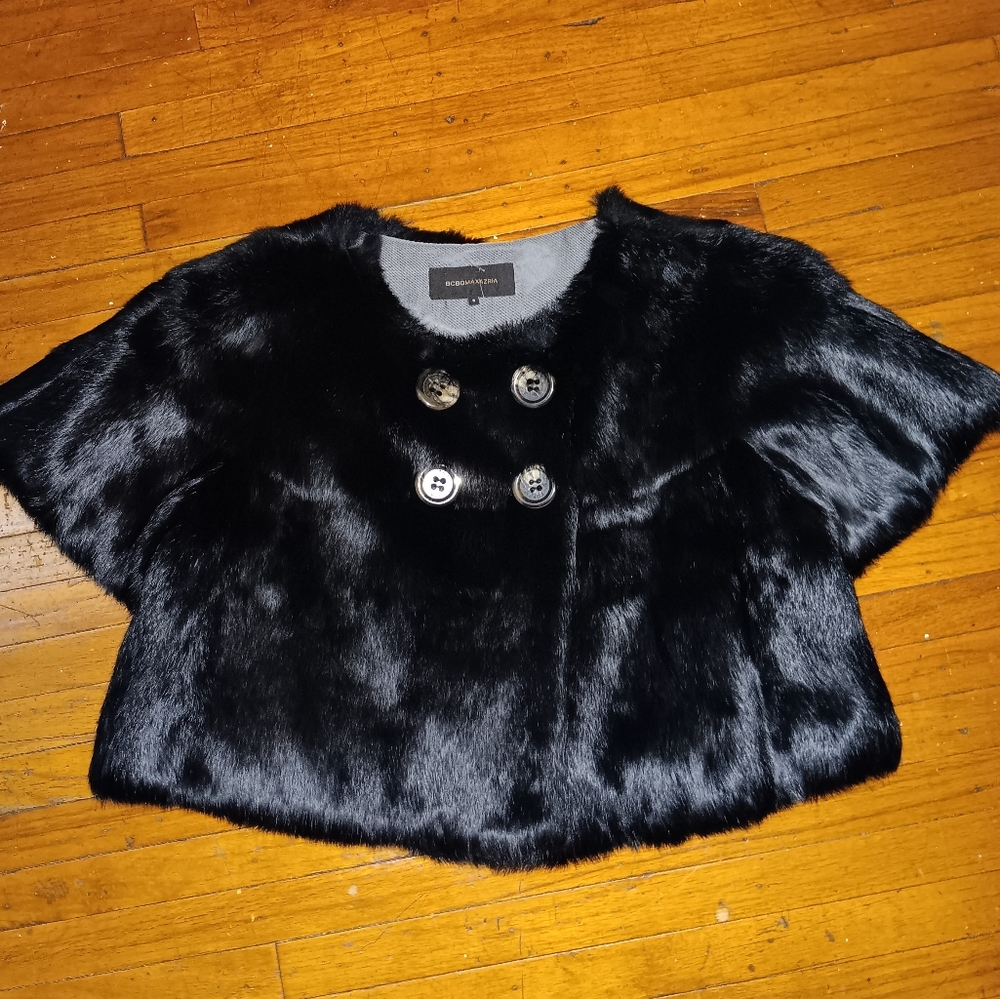 BCBG sample rabbit fur cropped jacket